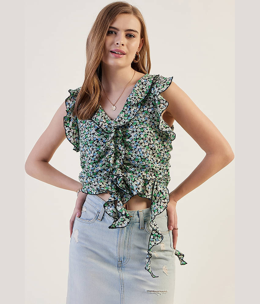 Freehand Women's Polyester Crop Top ( Green )