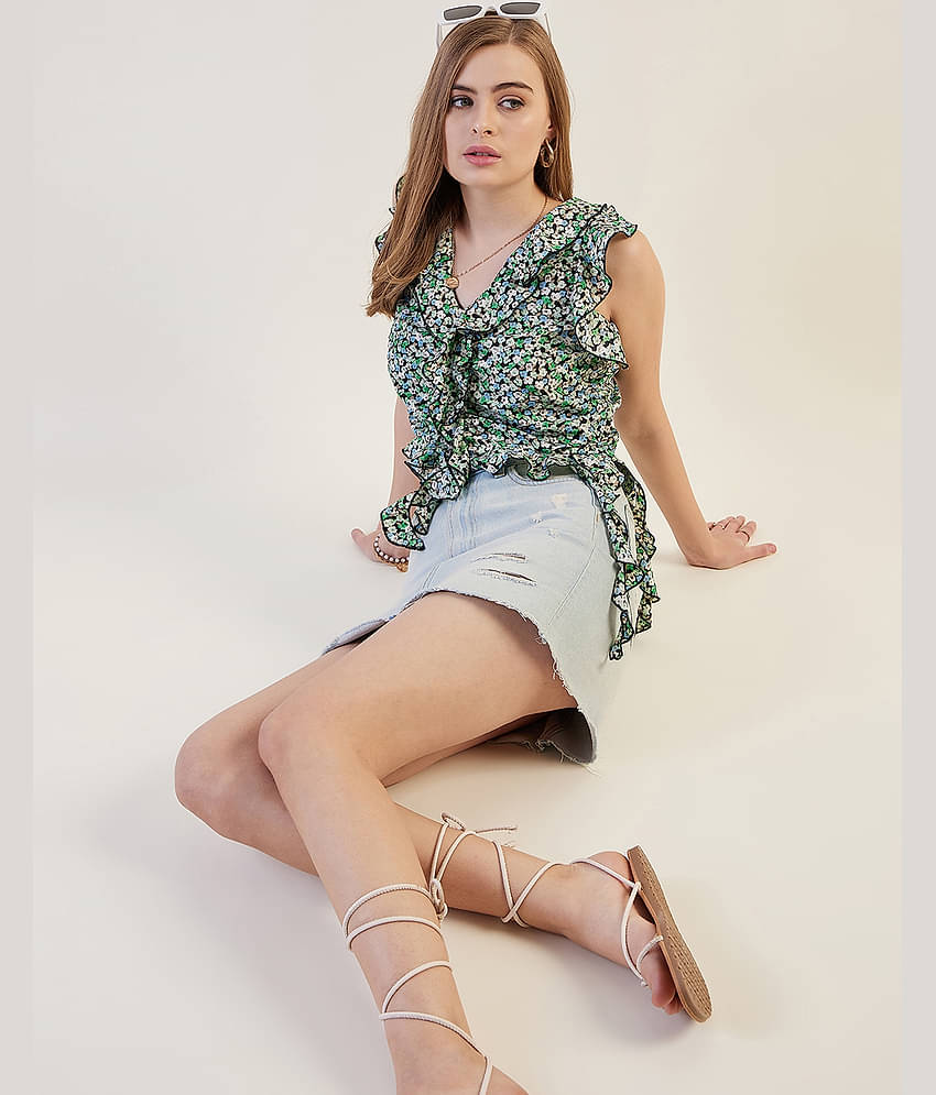 Freehand Women's Polyester Crop Top ( Green )