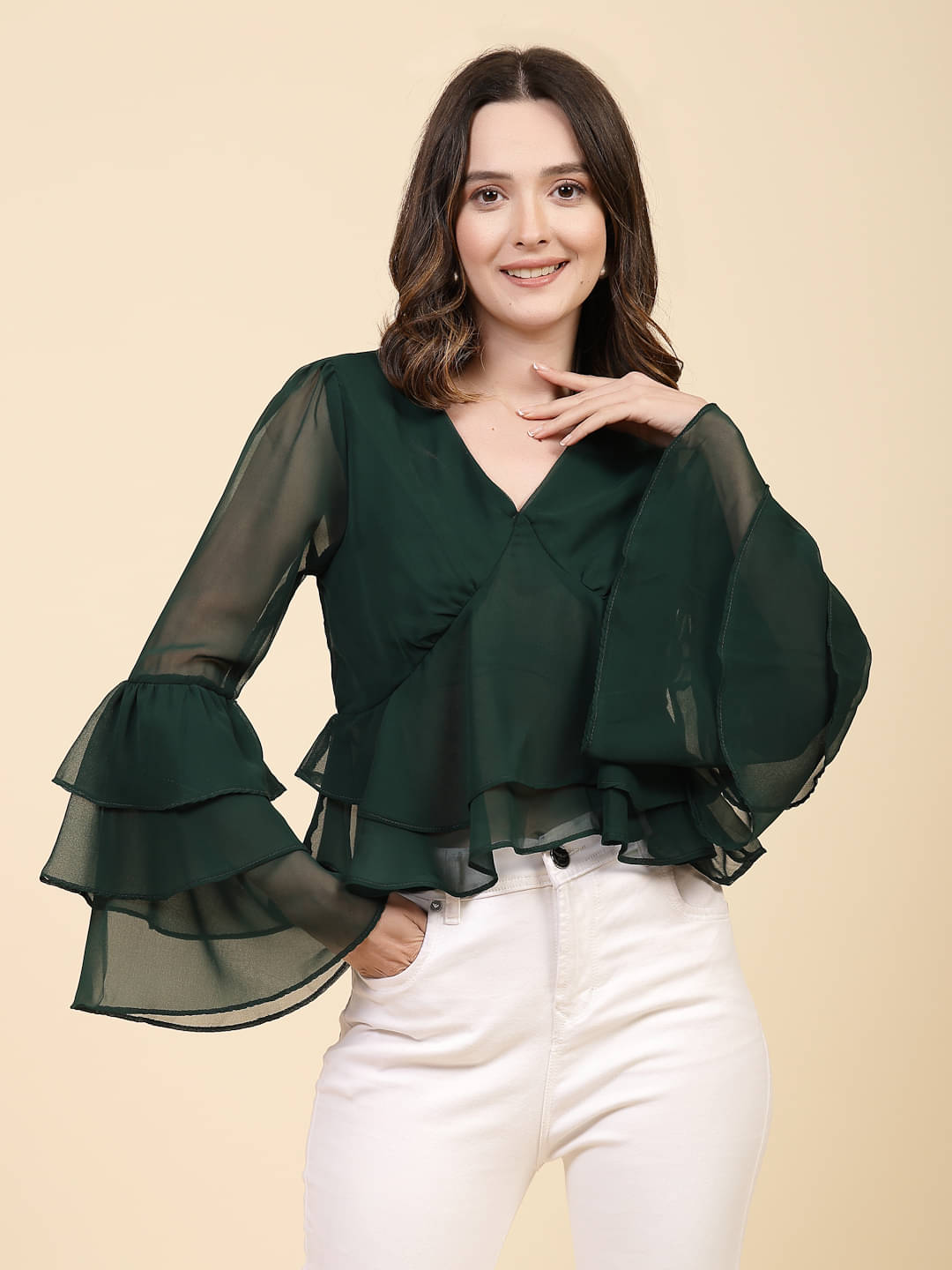     			Freehand Women's Polyester Regular Top ( Green )