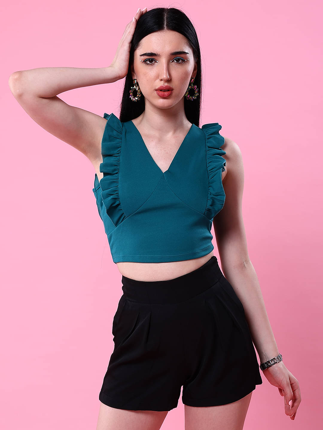     			Freehand Women's Polyester Crop Top ( Green )