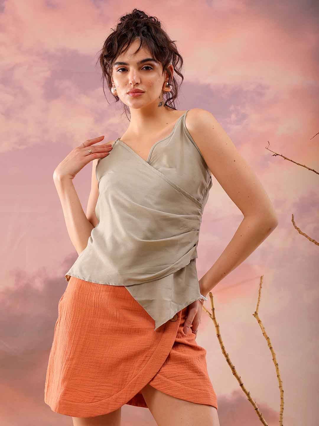     			Freehand Women's Polyester Asymmetrical Top ( Grey )