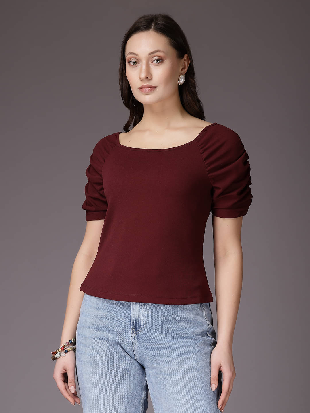     			Freehand Women's Polyester Regular Top ( Maroon )