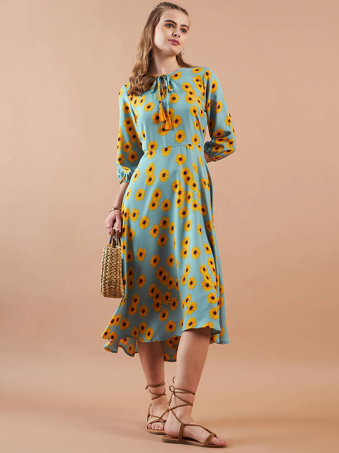     			Freehand Women Polyester Printed Shift Dress ( Aqua Blue )