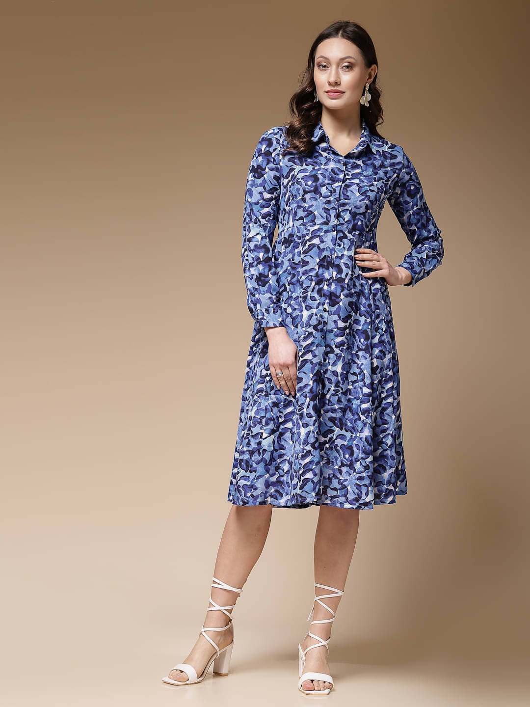 Freehand Women Polyester Printed Shift Dress ( Blue ) Freehand Women Polyester Printed Shift Dress ( Blue )