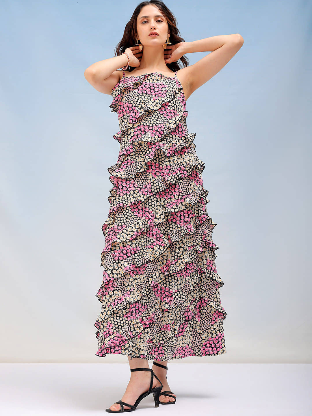 Freehand Women Polyester Printed Maxi ( Black )