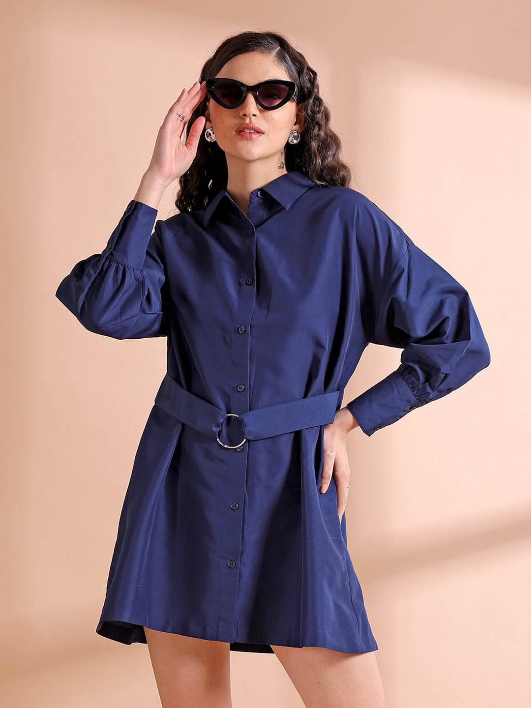 Freehand Women Polyester Solid Shift Dress ( Navy Blue ) Freehand Women Polyester Solid Shift Dress ( Navy Blue )