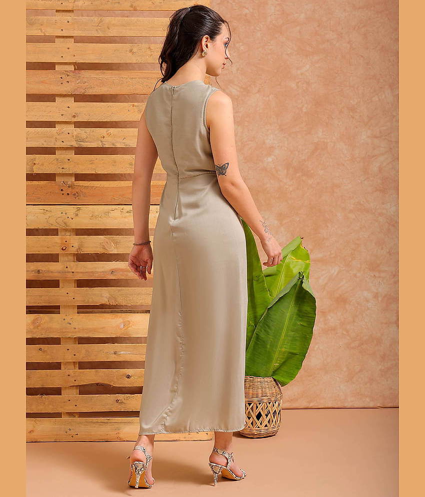 Freehand Women Polyester Solid Asymmetric Dress ( Grey )