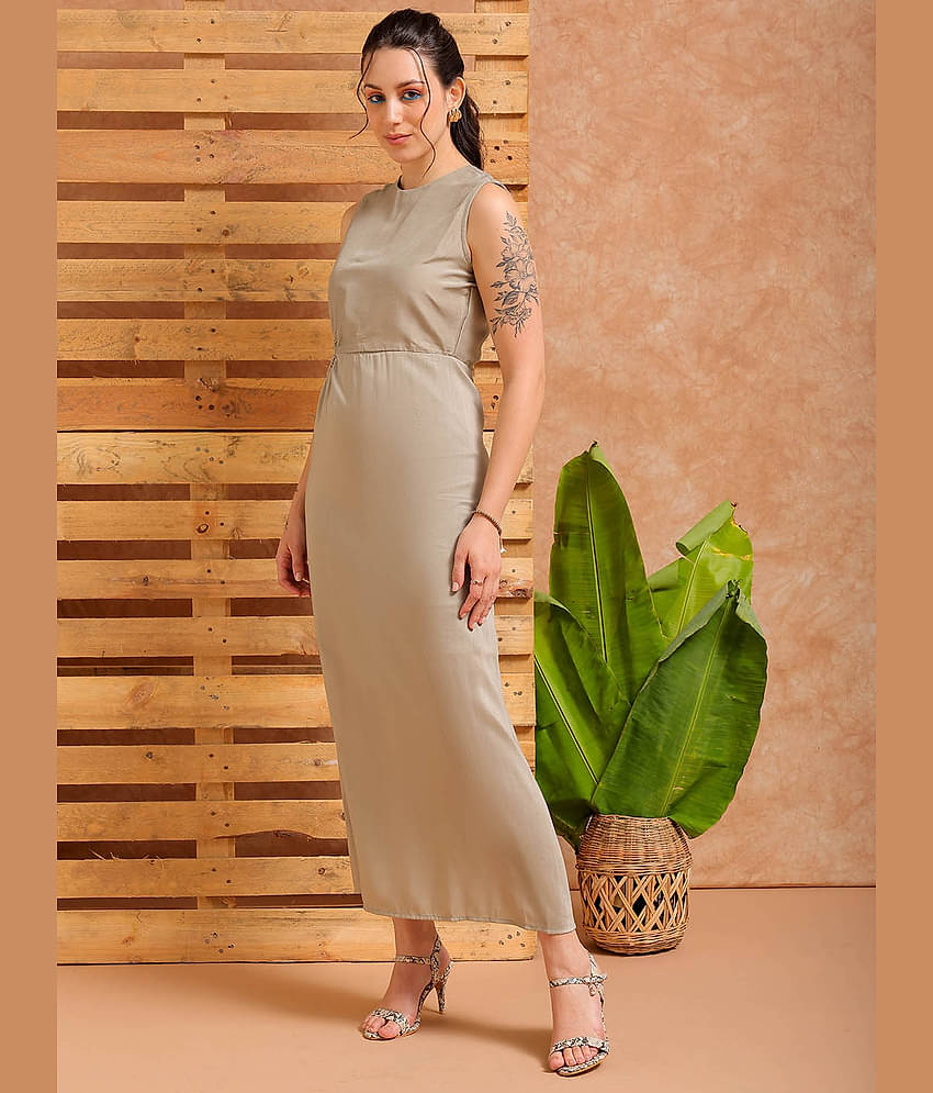 Freehand Women Polyester Solid Asymmetric Dress ( Grey )