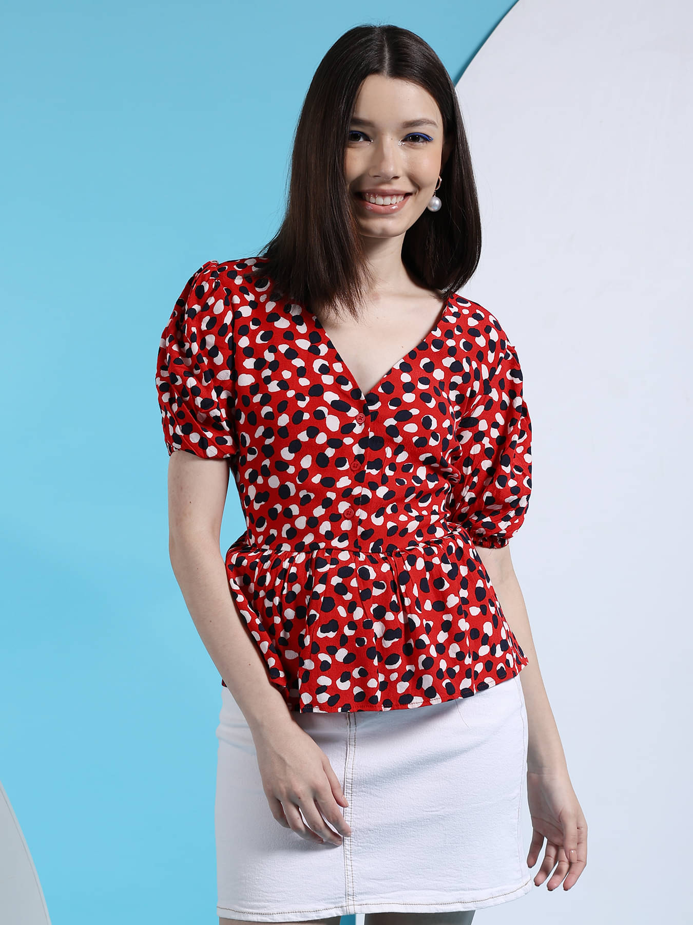 Freehand Women's Viscose Peplum Top ( Red )     			Freehand Women's Viscose Peplum Top ( Red )