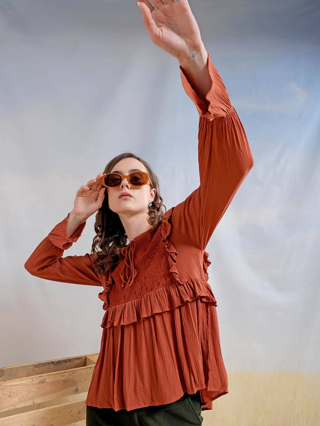 Freehand Women's Viscose A-Line Top ( Rust ) Freehand Women's Viscose A-Line Top ( Rust )
