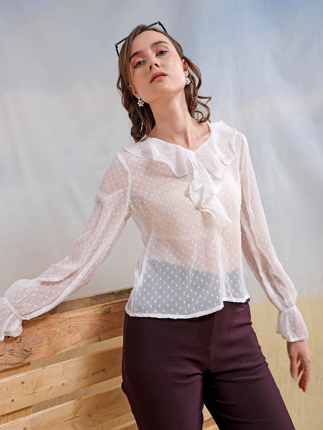 Freehand Women's Polyester Regular Top ( White ) Freehand Women's Polyester Regular Top ( White )