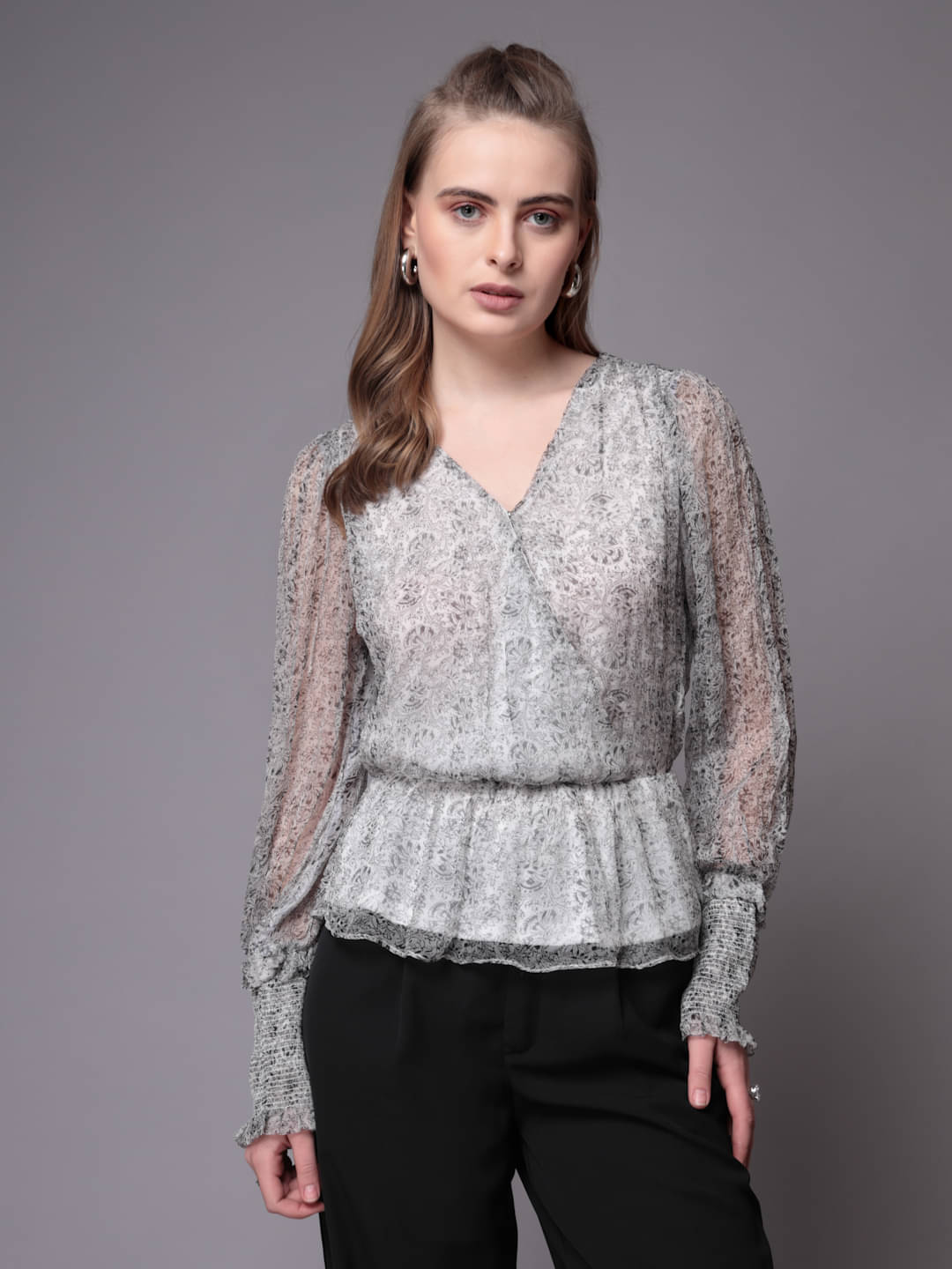 Freehand Women's Polyester Wrap Top ( White ) Freehand Women's Polyester Wrap Top ( White )