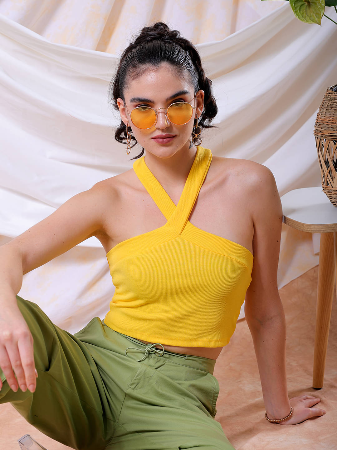 Freehand Women's Polyester Crop Top ( Yellow )     			Freehand Women's Polyester Crop Top ( Yellow )