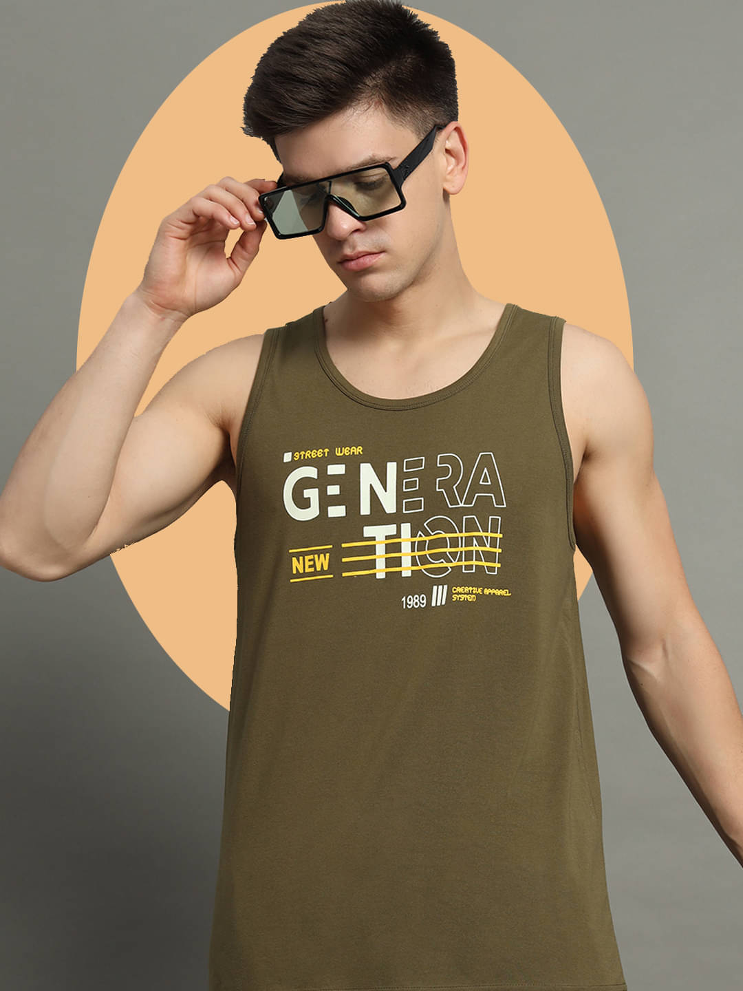     			GET GOLF Cotton Blend Regular Fit Printed Sleeveless Men's Round T-Shirt - Olive ( Pack of 1 )