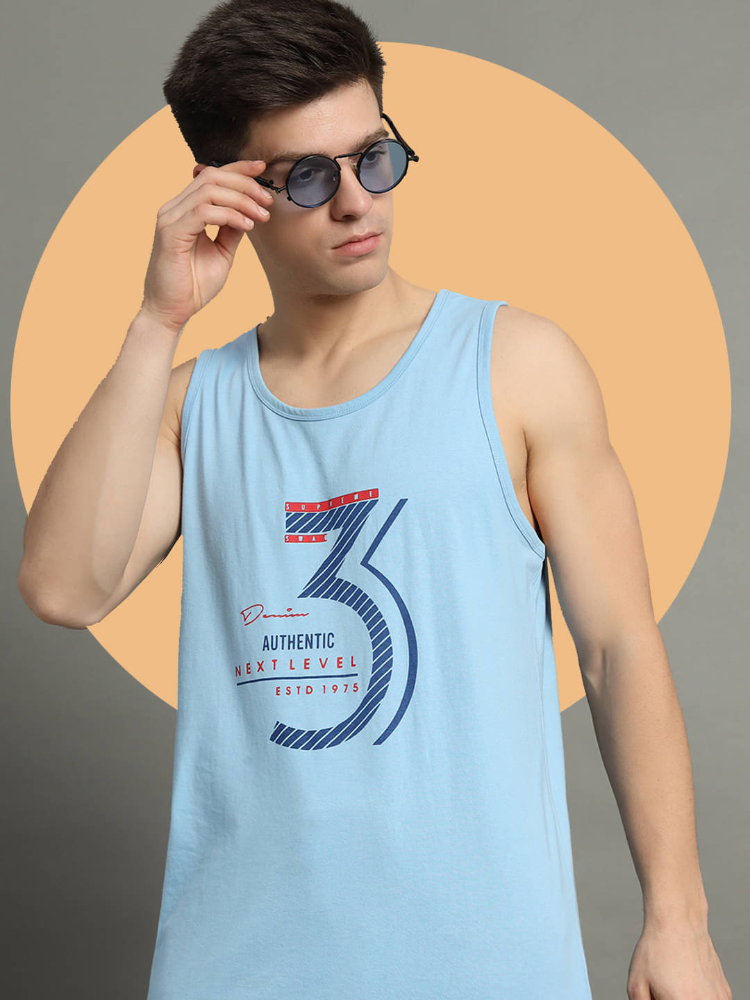    			GET GOLF Cotton Blend Regular Fit Printed Sleeveless Men's Round T-Shirt - Sky Blue ( Pack of 1 )