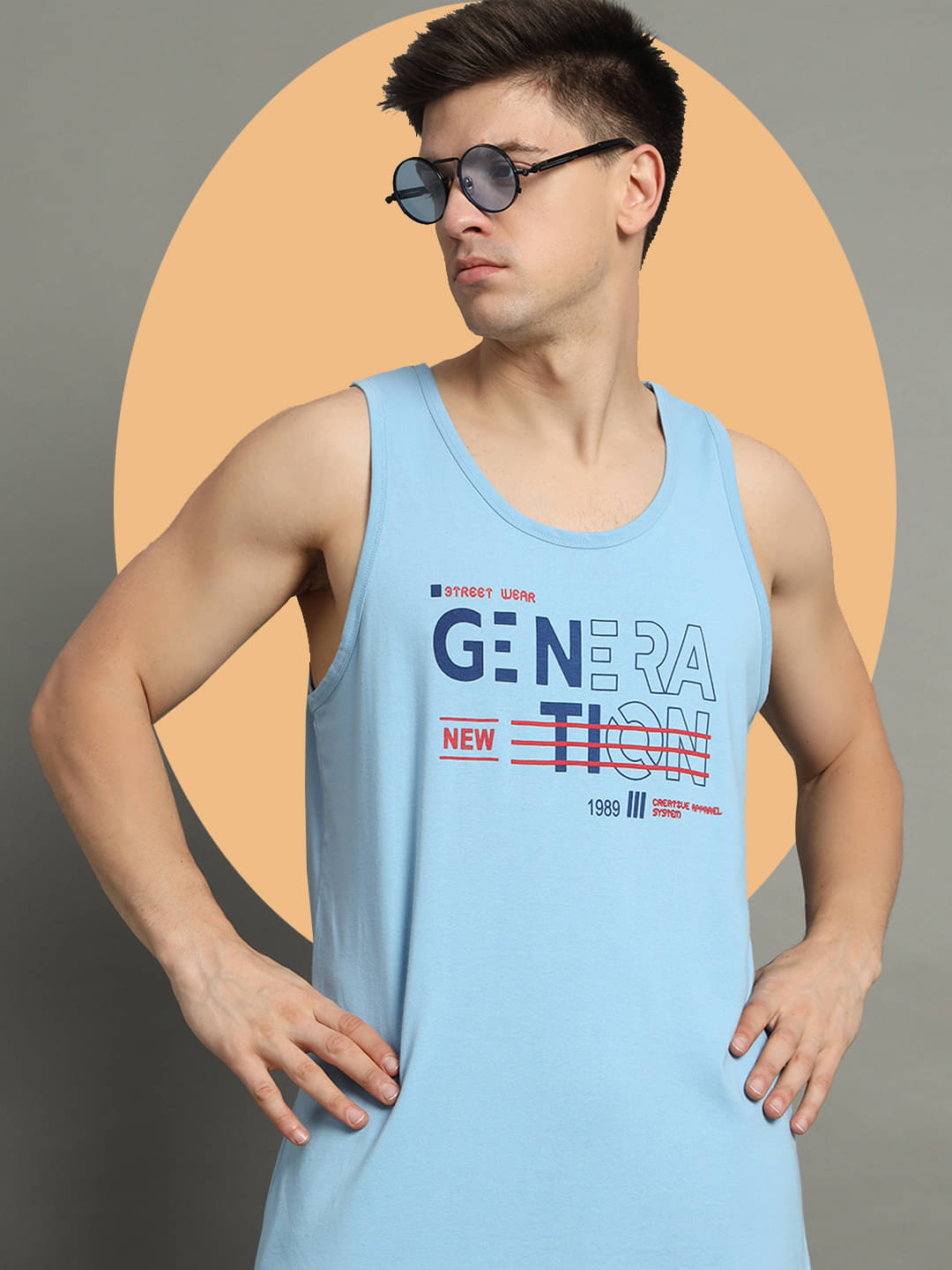     			GET GOLF Cotton Blend Regular Fit Printed Sleeveless Men's Round T-Shirt - Sky Blue ( Pack of 1 )