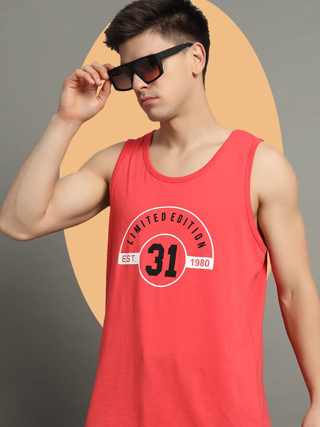     			GET GOLF Cotton Blend Regular Fit Printed Sleeveless Men's Round T-Shirt - Coral ( Pack of 1 )