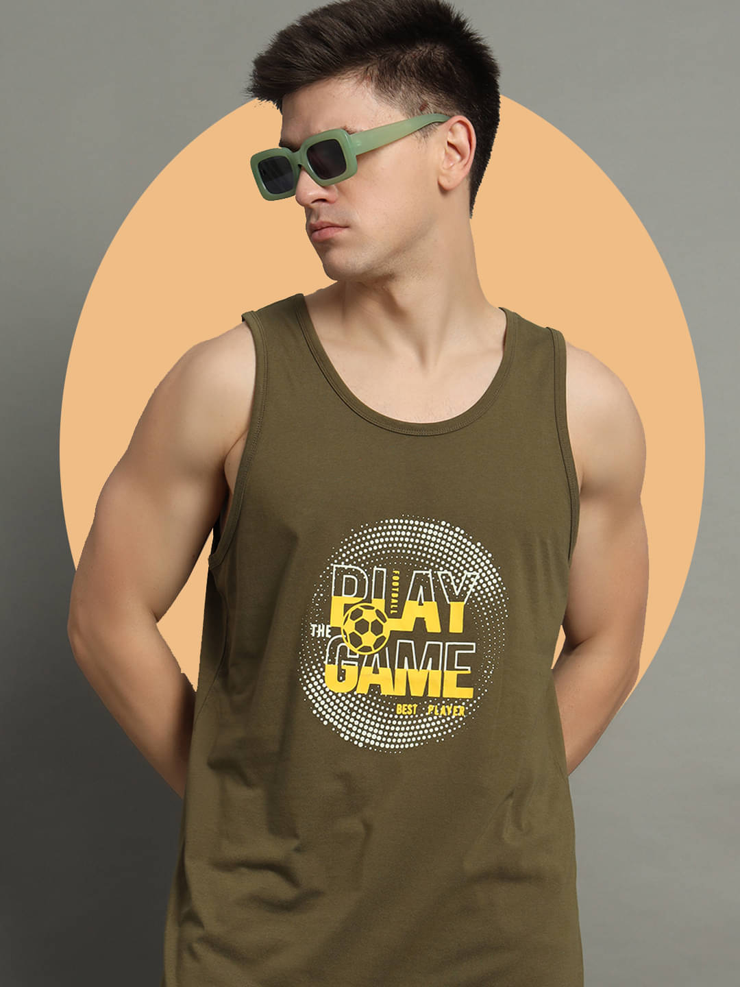     			GET GOLF Cotton Blend Regular Fit Printed Sleeveless Men's Round T-Shirt - Olive ( Pack of 1 )