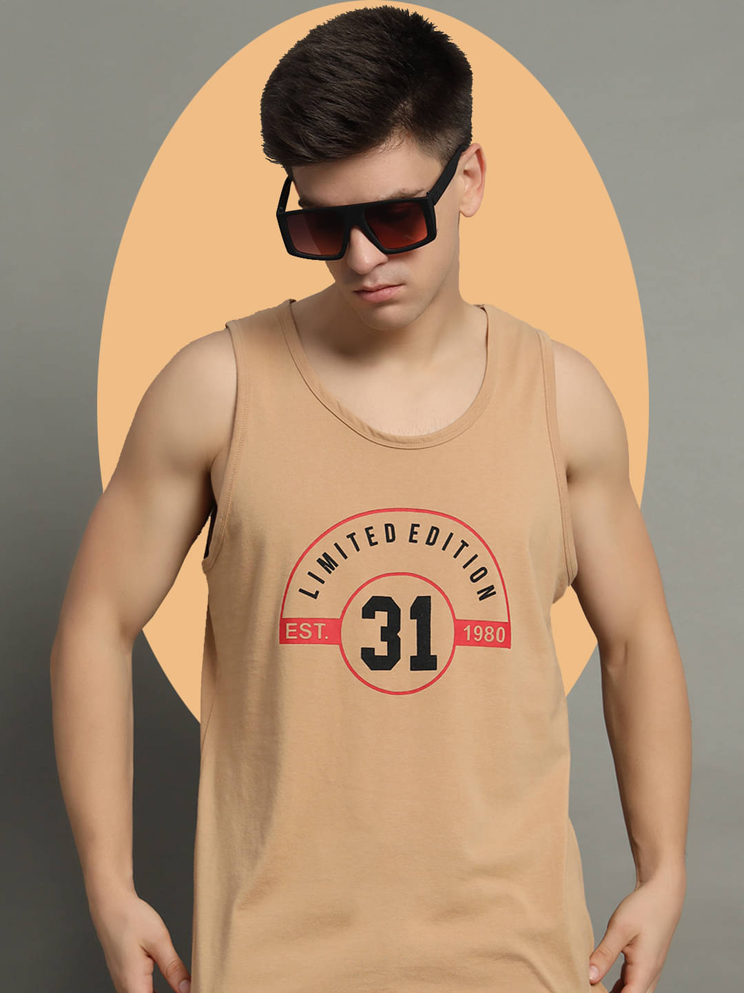     			GET GOLF Cotton Blend Regular Fit Printed Sleeveless Men's Round T-Shirt - Beige ( Pack of 1 )