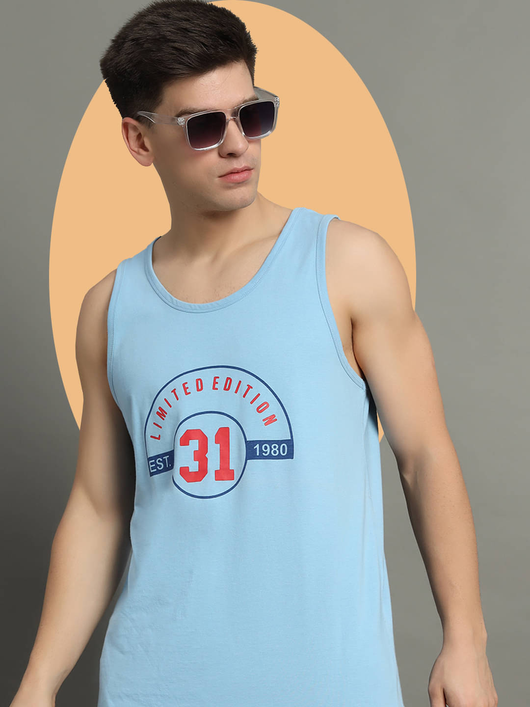 GET GOLF Cotton Blend Regular Fit Printed Sleeveless Men's Round T-Shirt - Sky Blue ( Pack of 1 )     			GET GOLF Cotton Blend Regular Fit Printed Sleeveless Men's Round T-Shirt - Sky Blue ( Pack of 1 )