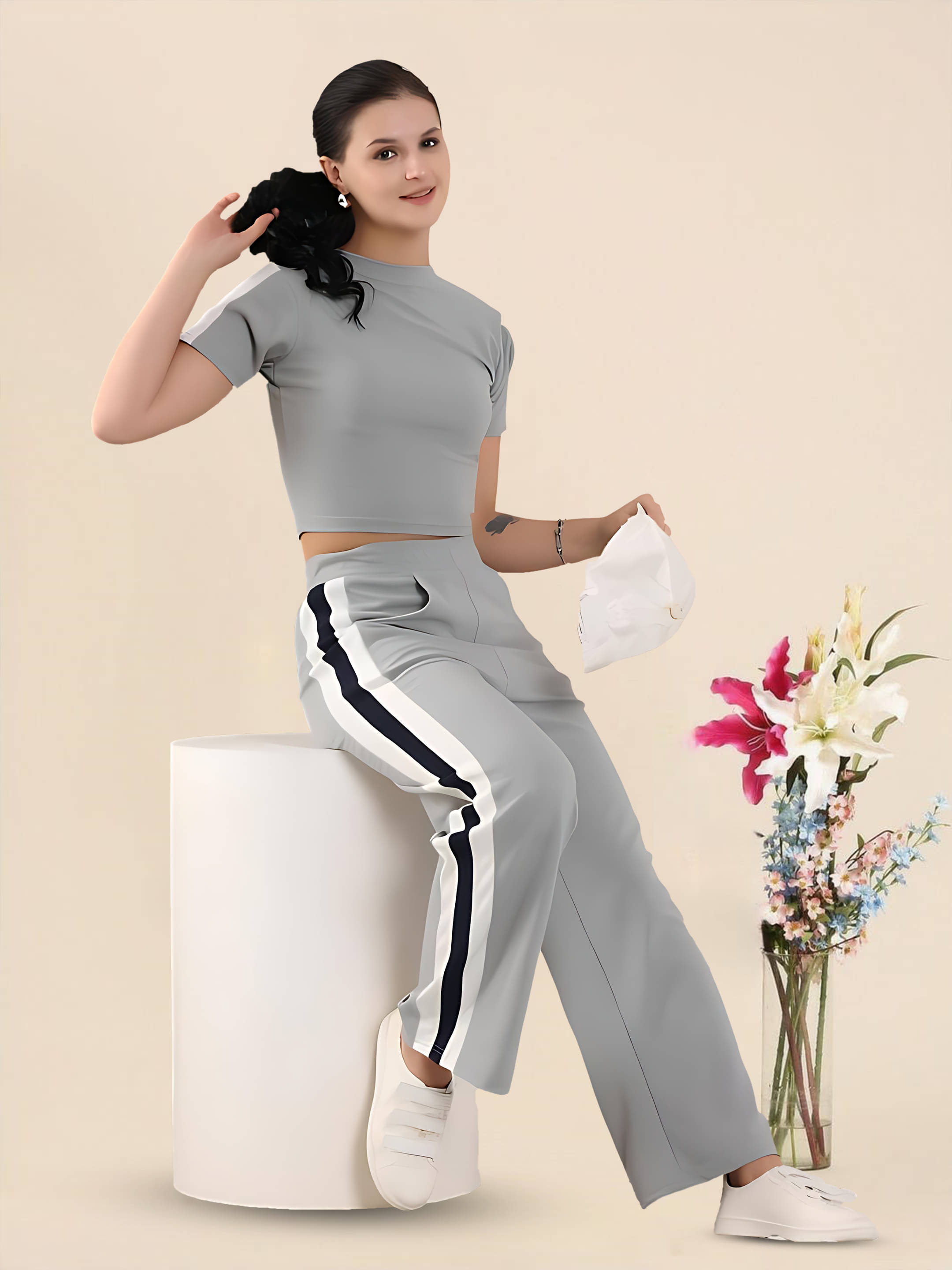     			INFRIM Grey Cotton Blend Striped Tracksuit - Pack of 1