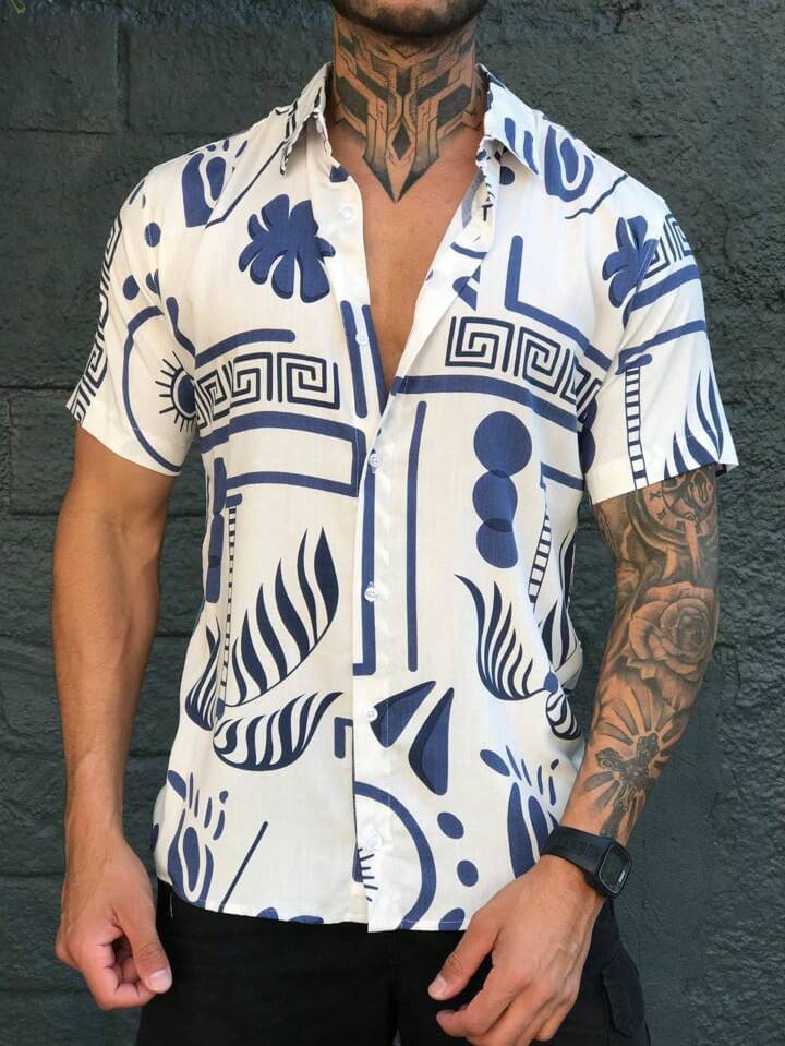     			IQIVLI Cotton Blend Regular Fit Printed Half Sleeves Men's Casual Shirt - White ( Pack of 1 )
