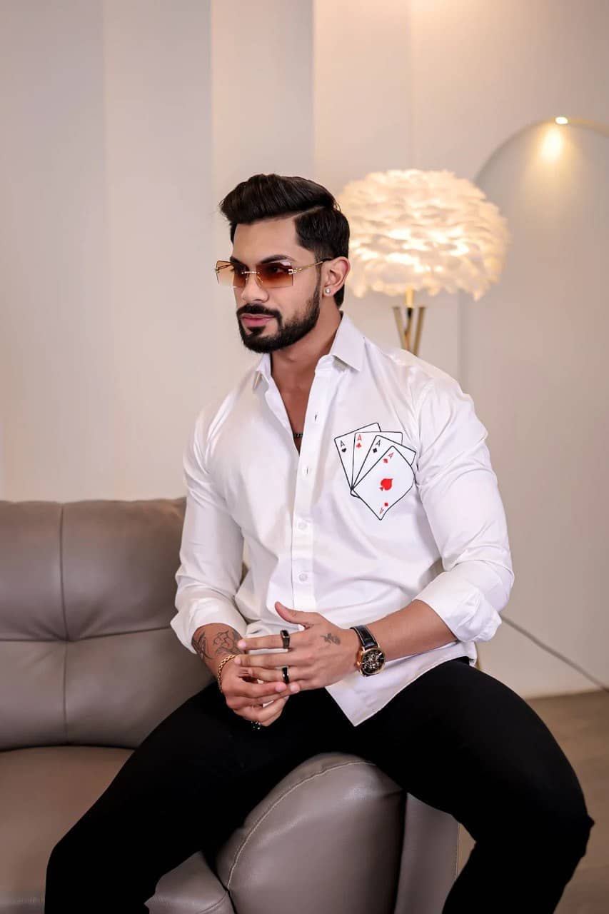 IQIVLI Cotton Blend Regular Fit Self Design Full Sleeves Men's Casual Shirt - White ( Pack of 1 )