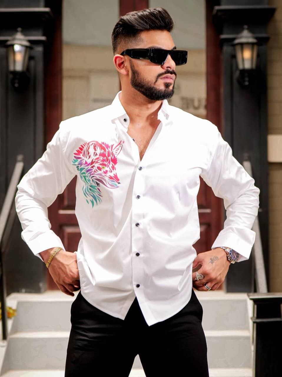 IQIVLI Cotton Blend Regular Fit Self Design Full Sleeves Men's Casual Shirt - White ( Pack of 1 )