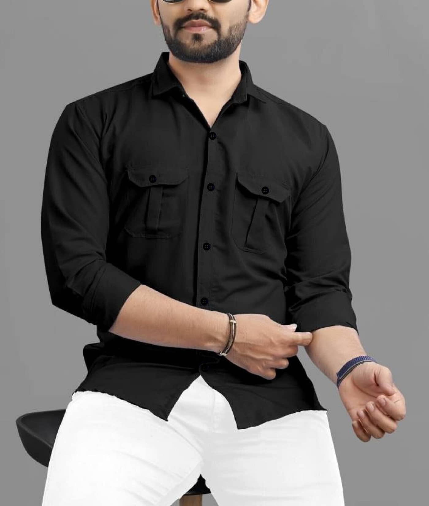 IQVLI Cotton Blend Regular Fit Self Design Full Sleeves Men's Casual Shirt - Black ( Pack of 1 )