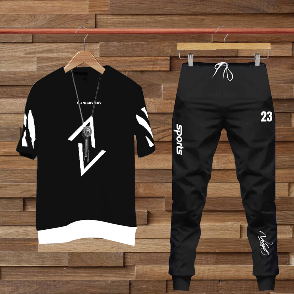 Lieo Trend Black Cotton Blend Regular Fit Men's Tracksuit ( Pack of 1 )