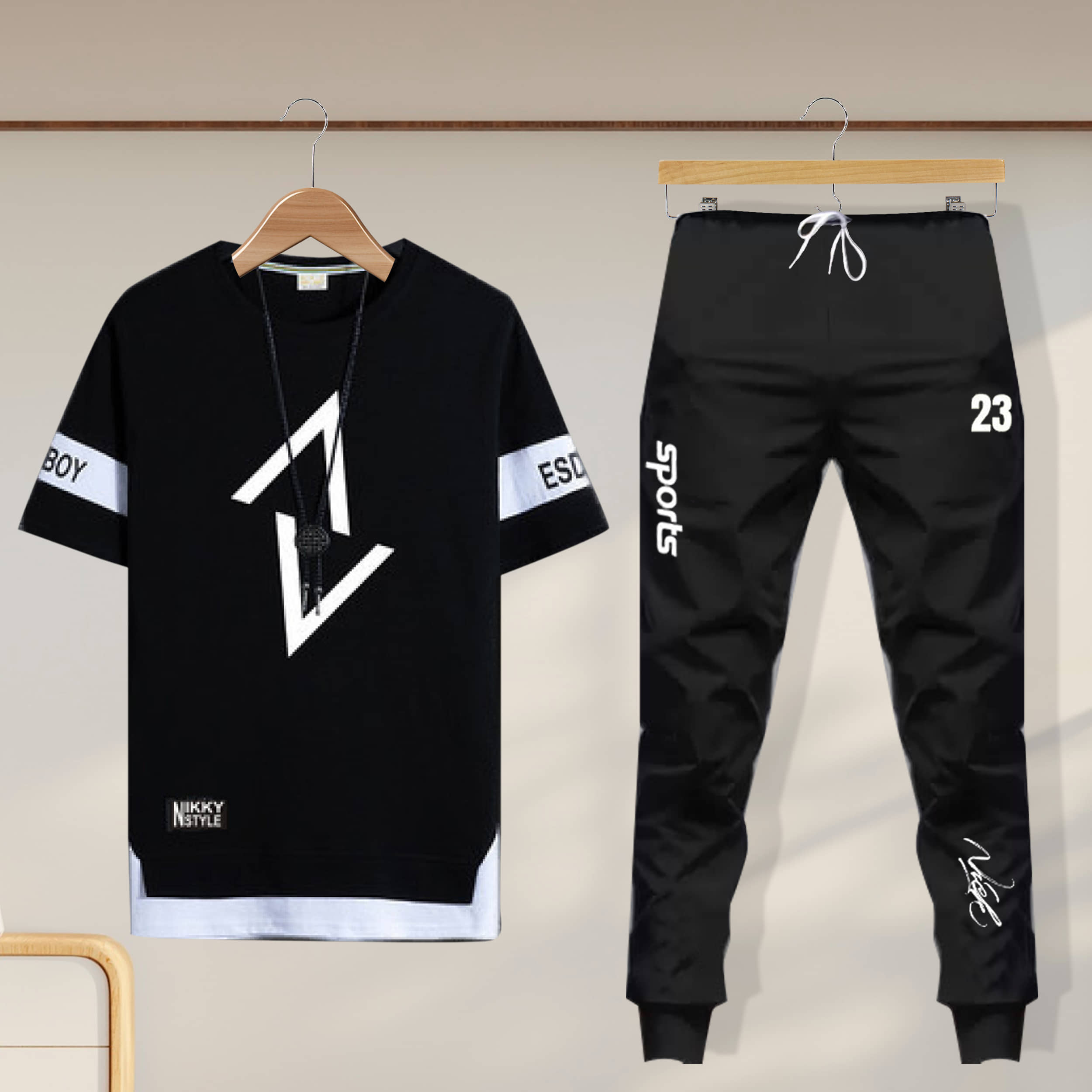 Lieo Trend Black Cotton Blend Regular Fit Men's Tracksuit ( Pack of 1 )