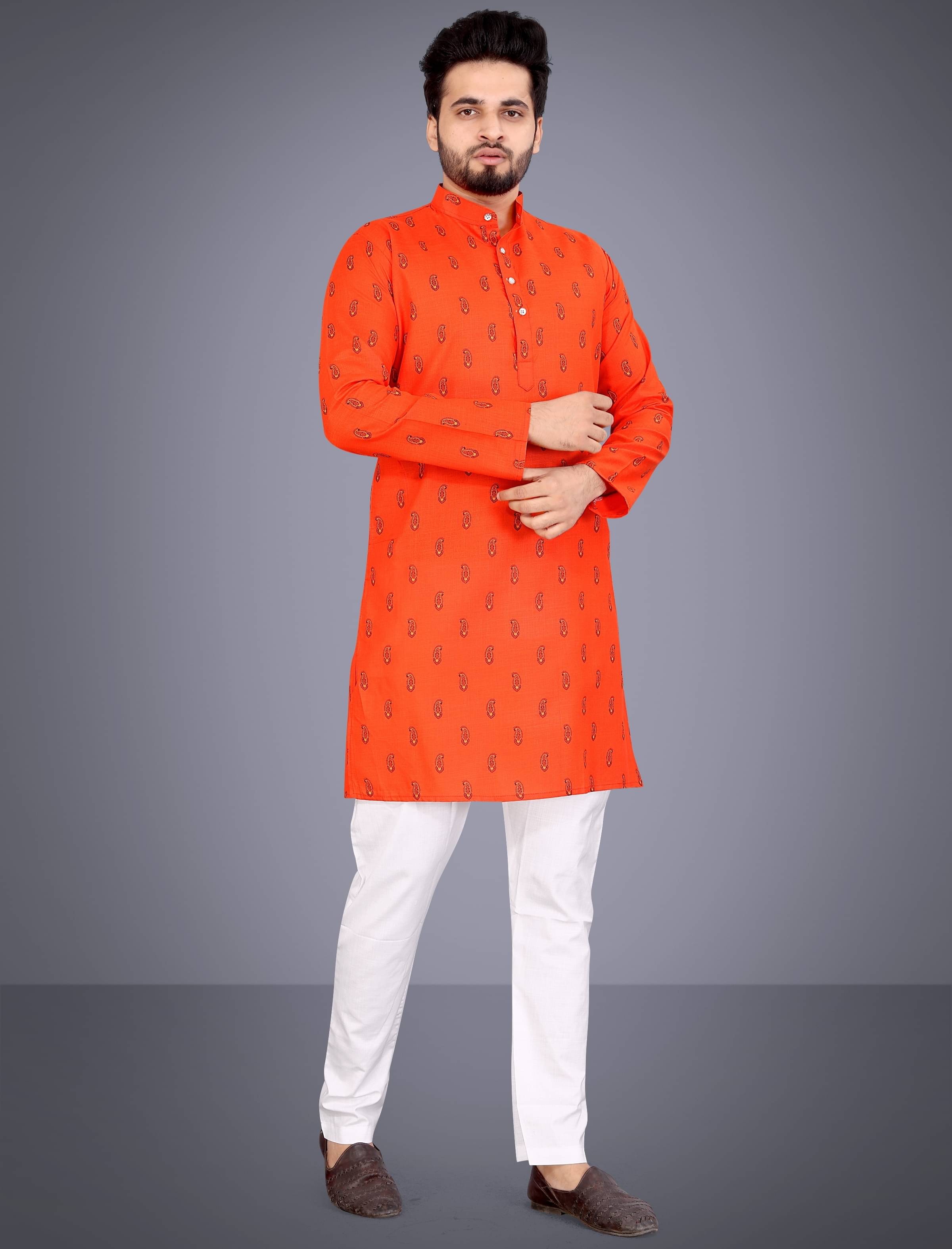 Nofilter Orange Cotton Blend Regular Fit Men's Kurta Pyjama Set ( Pack of 1 ) Nofilter Orange Cotton Blend Regular Fit Men's Kurta Pyjama Set ( Pack of 1 )