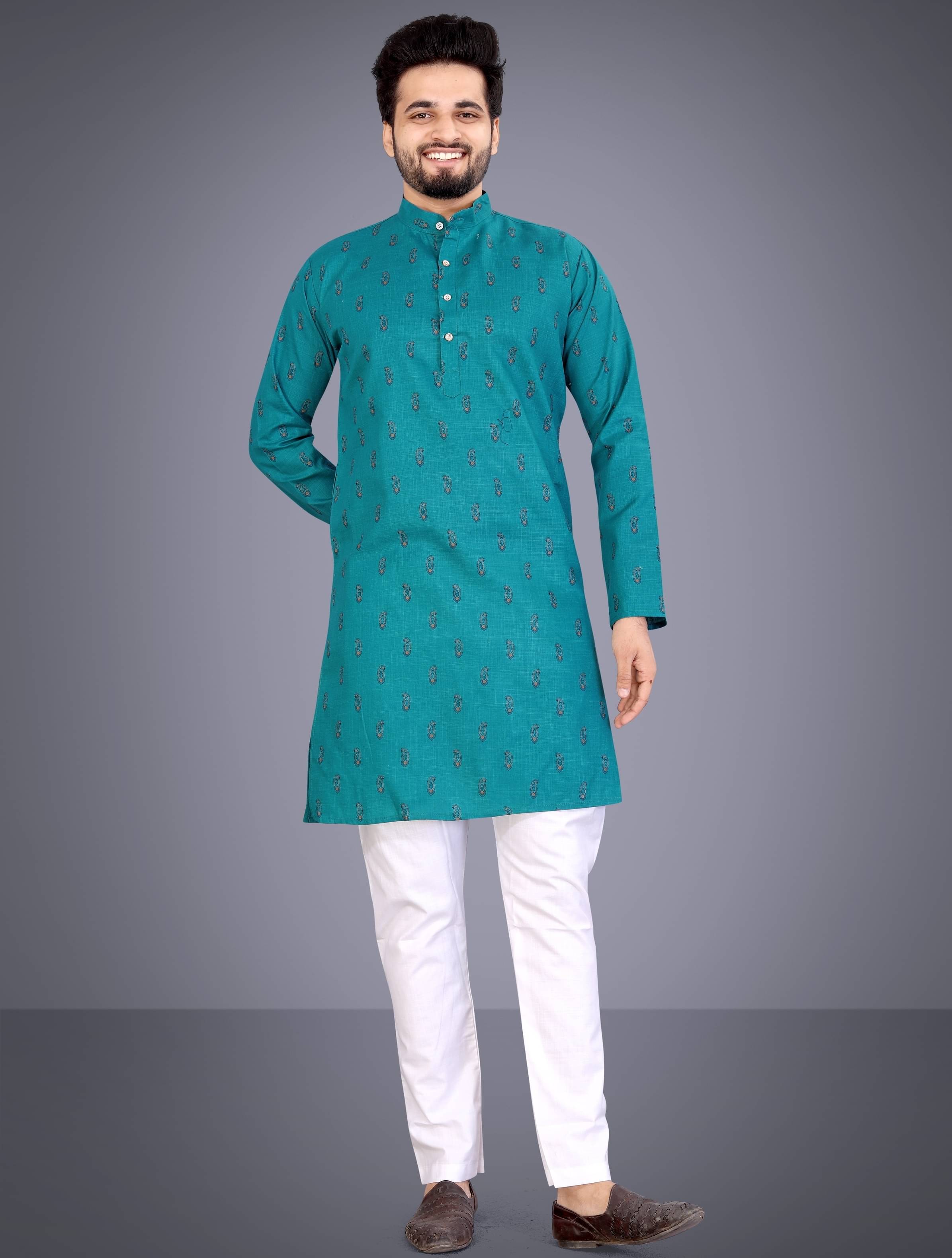 Nofilter Sea Green Cotton Blend Regular Fit Men's Kurta Pyjama Set ( Pack of 1 )     			Nofilter Sea Green Cotton Blend Regular Fit Men's Kurta Pyjama Set ( Pack of 1 )