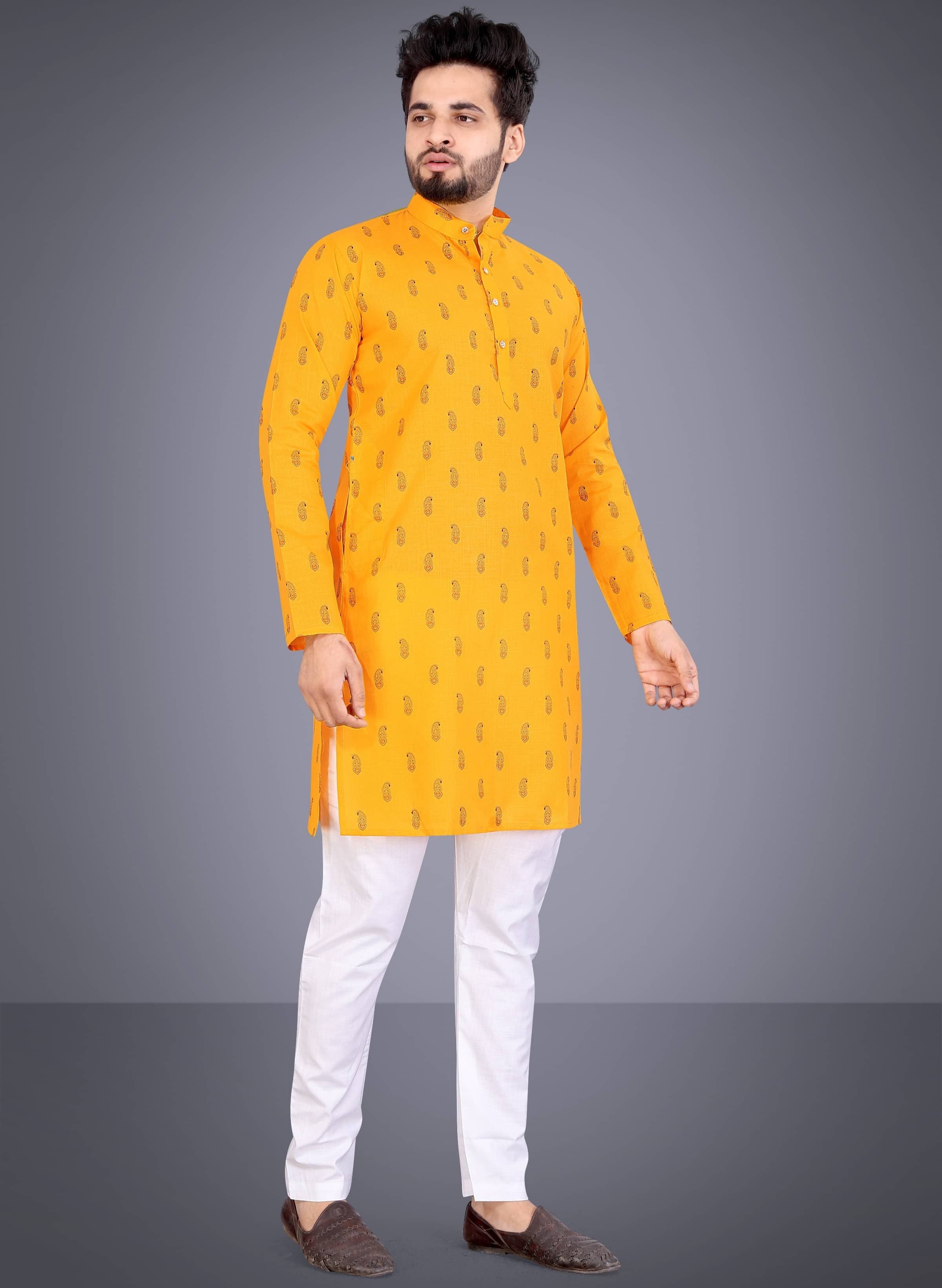 Nofilter Yellow Cotton Blend Regular Fit Men's Kurta Pyjama Set ( Pack of 1 ) - Kurtas & Kurta Sets | Buy online on ZillyBuy