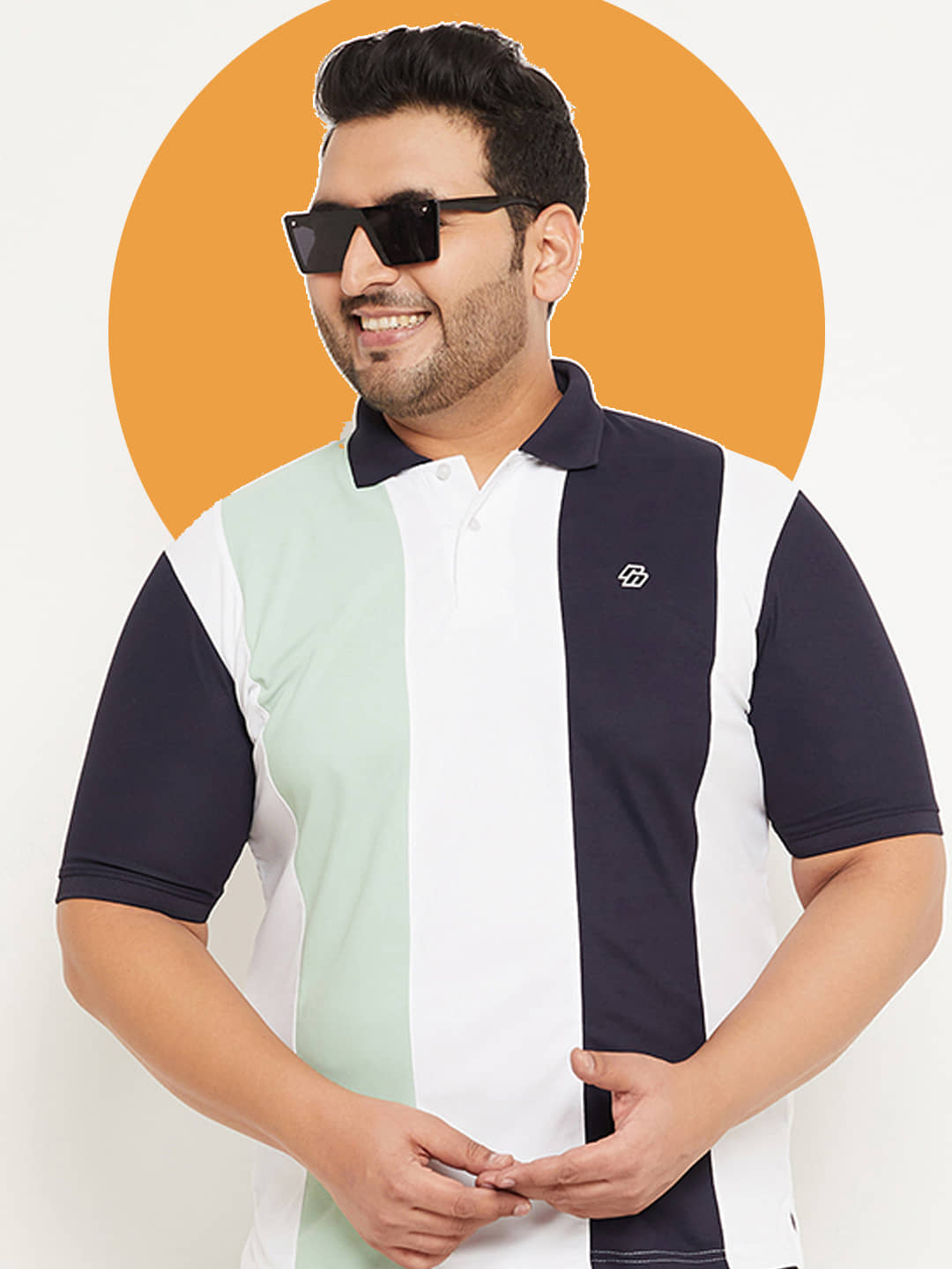 Nuovo Pack of 1 Cotton Blend Regular Fit Colorblock Half Sleeves Men's Polo T Shirt ( Navy Blue )