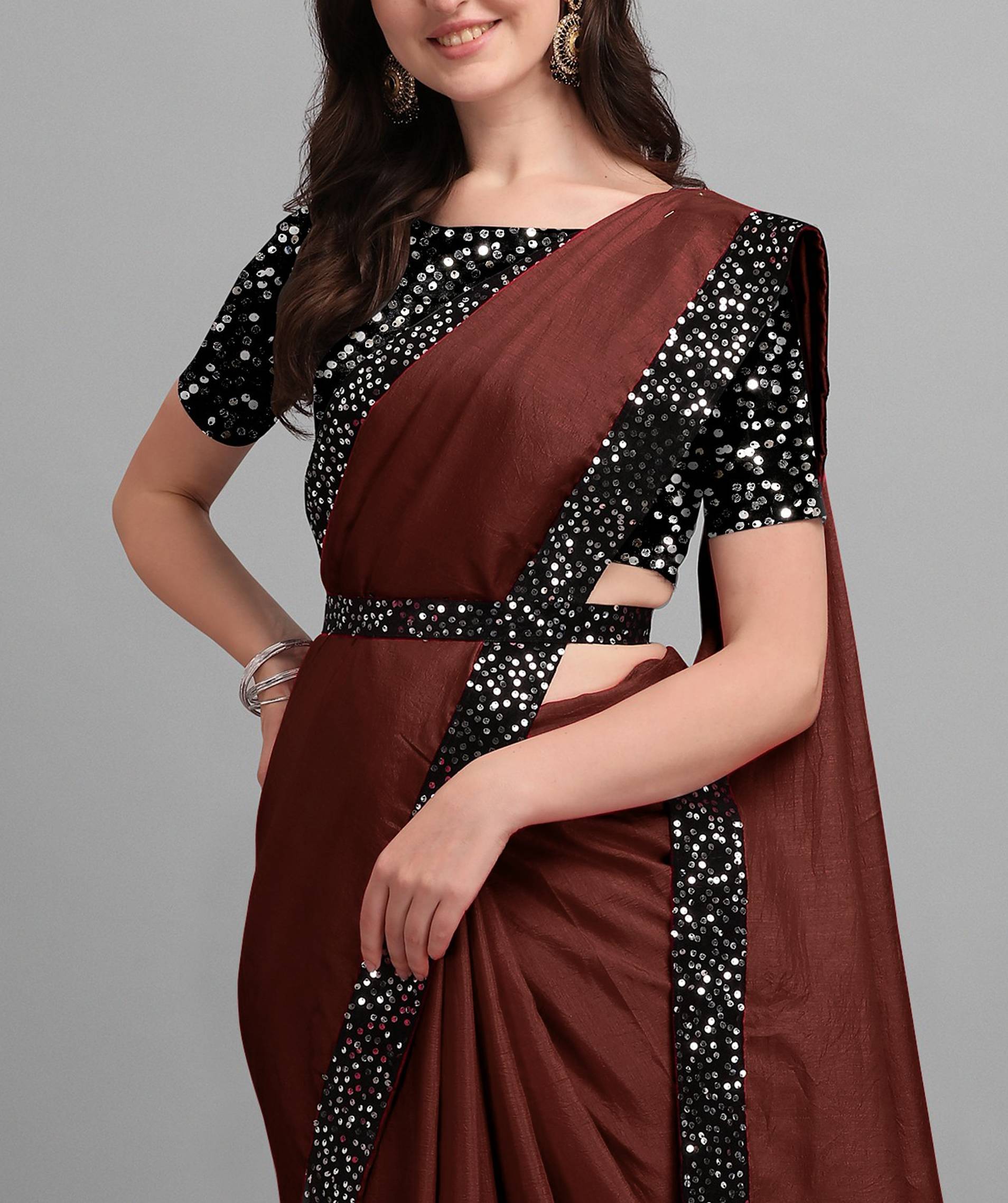 Parmila Fashion Chiffon Embellished Saree With Unstitched Blouse Piece ( Coffee )     			Parmila Fashion Chiffon Embellished Saree With Unstitched Blouse Piece ( Coffee )