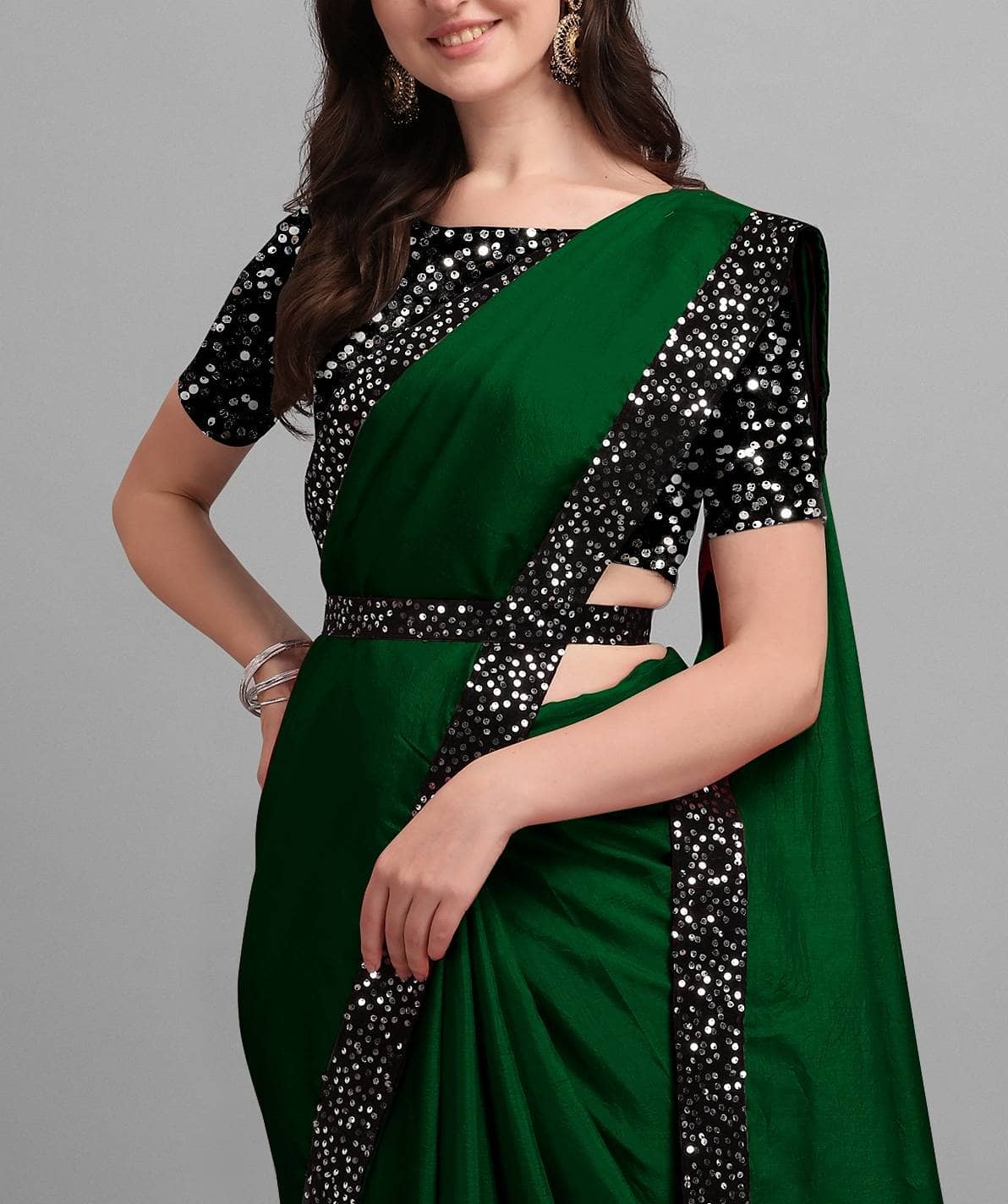 Parmila Fashion Chiffon Embellished Saree With Unstitched Blouse Piece ( Pink ) - Sarees | Buy online on ZillyBuy