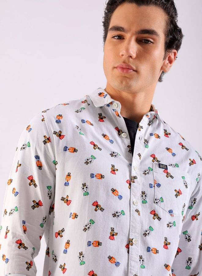     			The Indian Garage Co. 100% Cotton Regular Fit Printed Full Sleeves Men's Casual Shirt - White ( Pack of 1 )