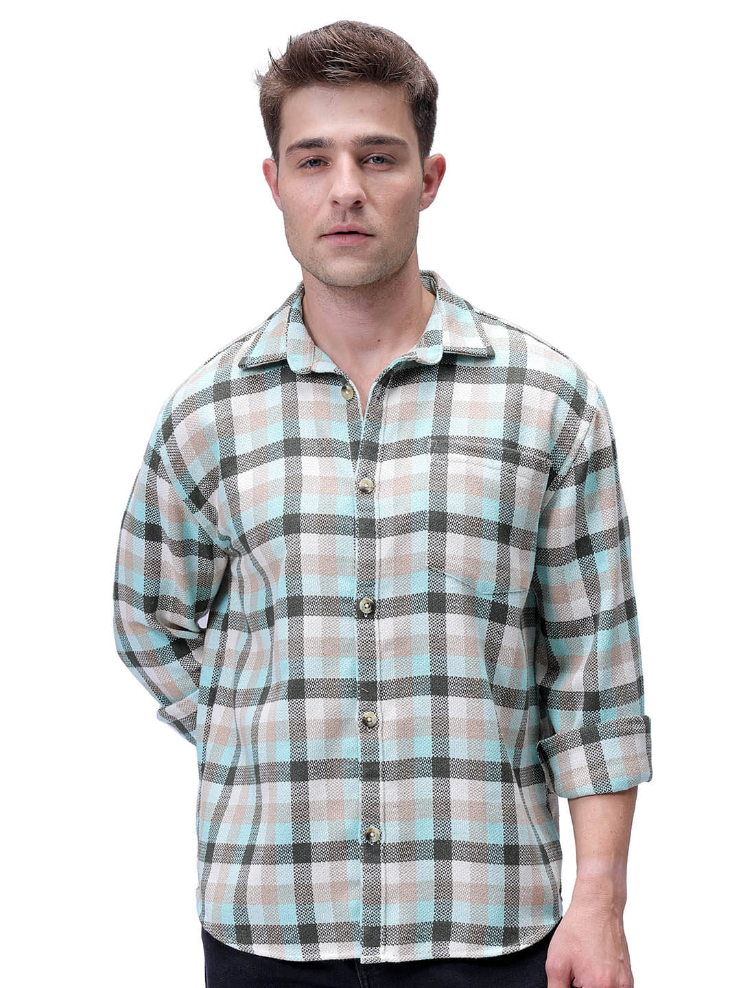     			The Indian Garage Co. 100% Cotton Relaxed Fit Checks Full Sleeves Men's Casual Shirt - Olive ( Pack of 1 )