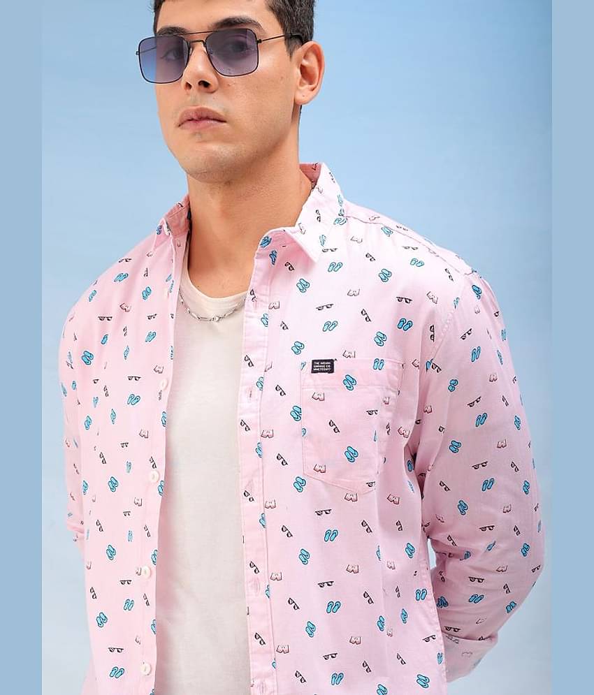 The Indian Garage Co. 100% Cotton Regular Fit Printed Full Sleeves Men's Casual Shirt - Pink ( Pack of 1 )