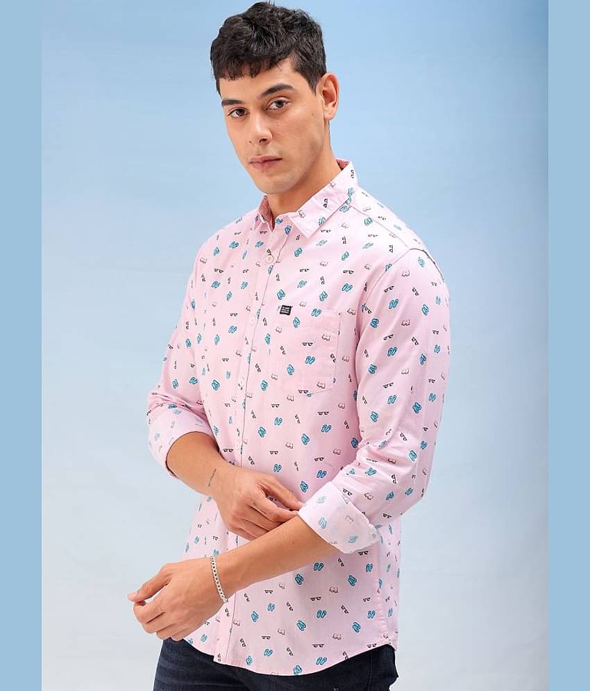 The Indian Garage Co. 100% Cotton Regular Fit Printed Full Sleeves Men's Casual Shirt - Pink ( Pack of 1 )