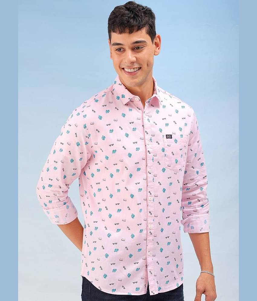 The Indian Garage Co. 100% Cotton Regular Fit Printed Full Sleeves Men's Casual Shirt - Pink ( Pack of 1 )