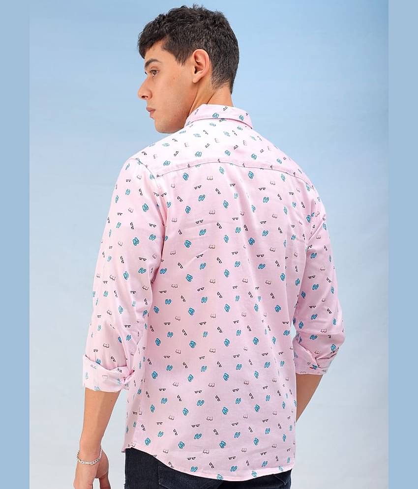 The Indian Garage Co. 100% Cotton Regular Fit Printed Full Sleeves Men's Casual Shirt - Pink ( Pack of 1 )