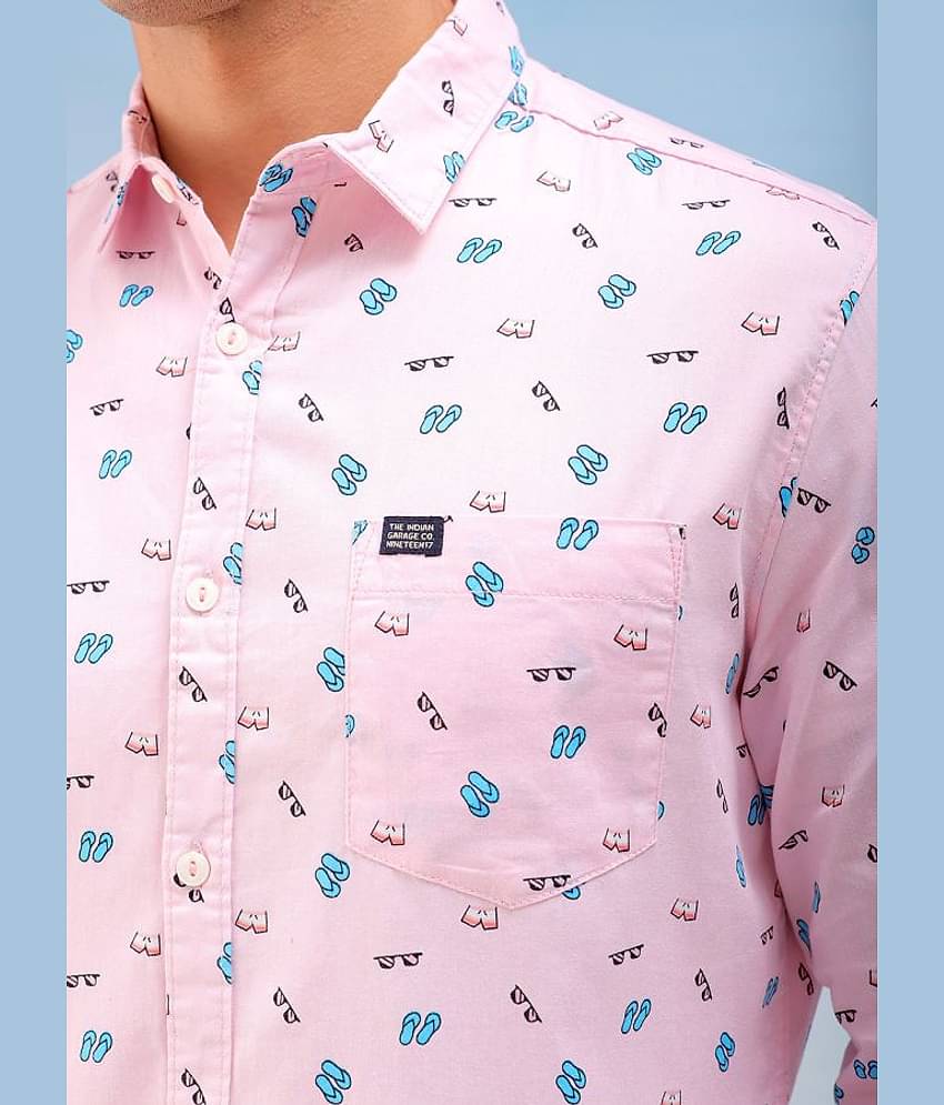 The Indian Garage Co. 100% Cotton Regular Fit Printed Full Sleeves Men's Casual Shirt - Pink ( Pack of 1 )