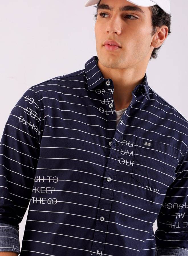     			The Indian Garage Co. 100% Cotton Regular Fit Striped Full Sleeves Men's Casual Shirt - Navy Blue ( Pack of 1 )