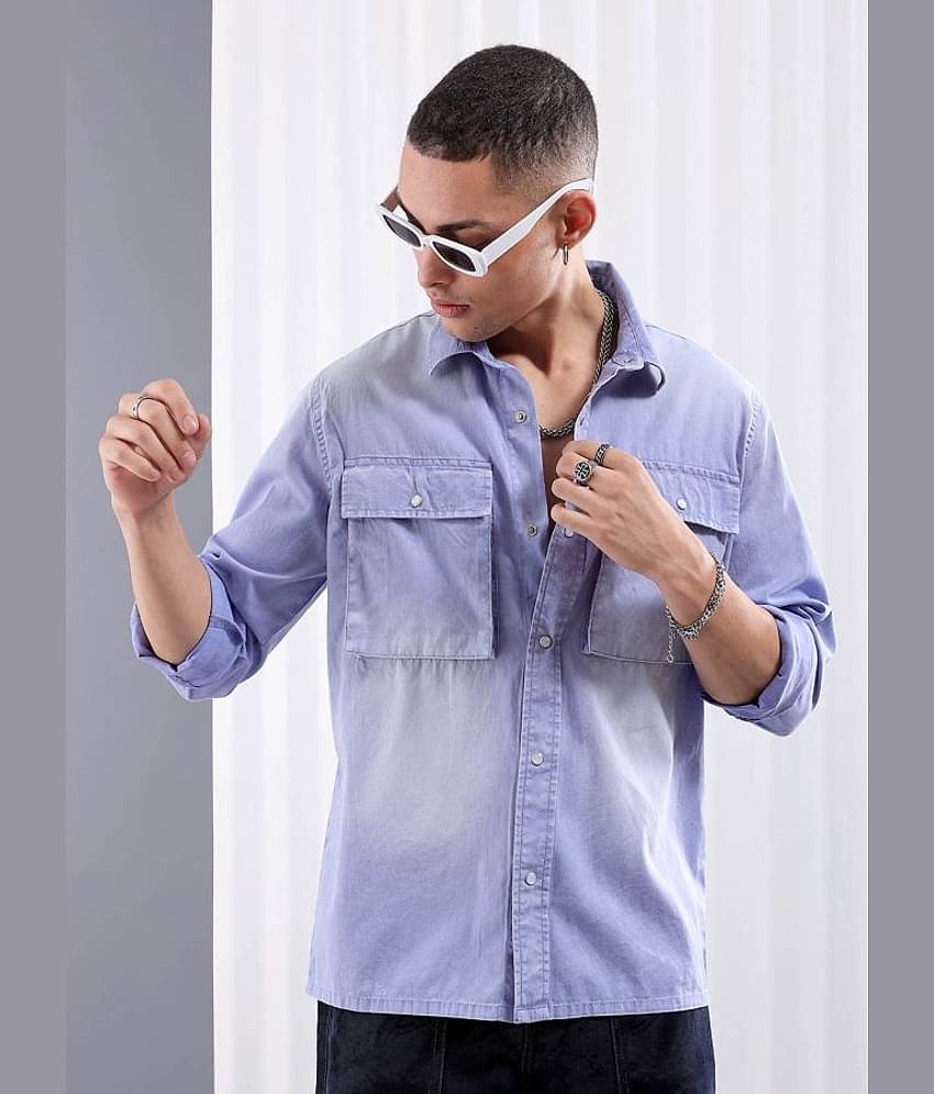 The Indian Garage Co. 100% Cotton Regular Fit Solids Full Sleeves Men's Casual Shirt - Lavender ( Pack of 1 )