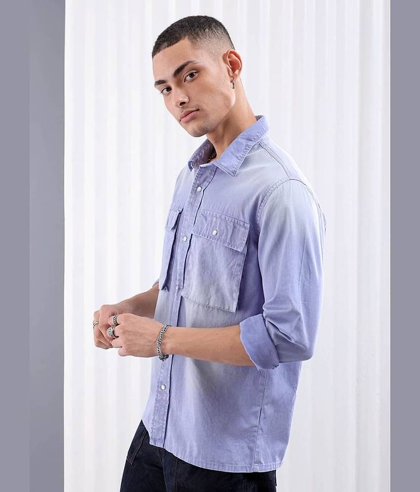 The Indian Garage Co. 100% Cotton Regular Fit Solids Full Sleeves Men's Casual Shirt - Lavender ( Pack of 1 )