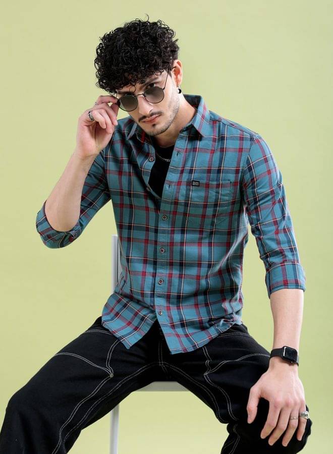 The Indian Garage Co. 100% Cotton Regular Fit Checks Full Sleeves Men's Casual Shirt - Teal ( Pack of 1 )     			The Indian Garage Co. 100% Cotton Regular Fit Checks Full Sleeves Men's Casual Shirt - Teal ( Pack of 1 )