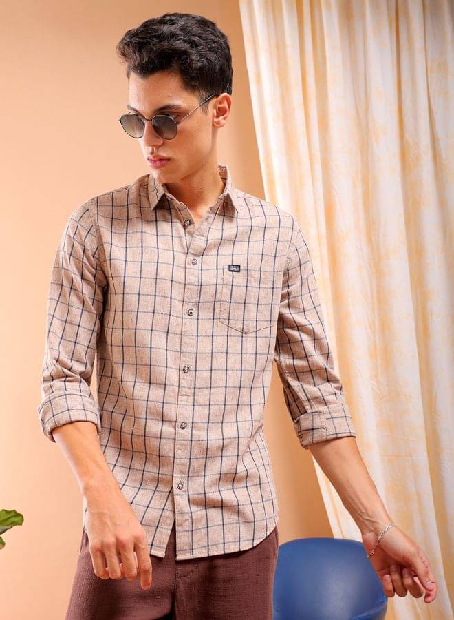 The Indian Garage Co. 100% Cotton Slim Fit Checks Full Sleeves Men's Casual Shirt - Beige ( Pack of 1 )     			The Indian Garage Co. 100% Cotton Slim Fit Checks Full Sleeves Men's Casual Shirt - Beige ( Pack of 1 )