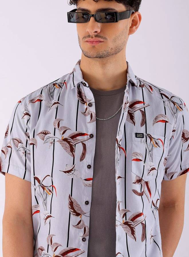     			The Indian Garage Co. 100% Cotton Slim Fit Striped Half Sleeves Men's Casual Shirt - Grey ( Pack of 1 )